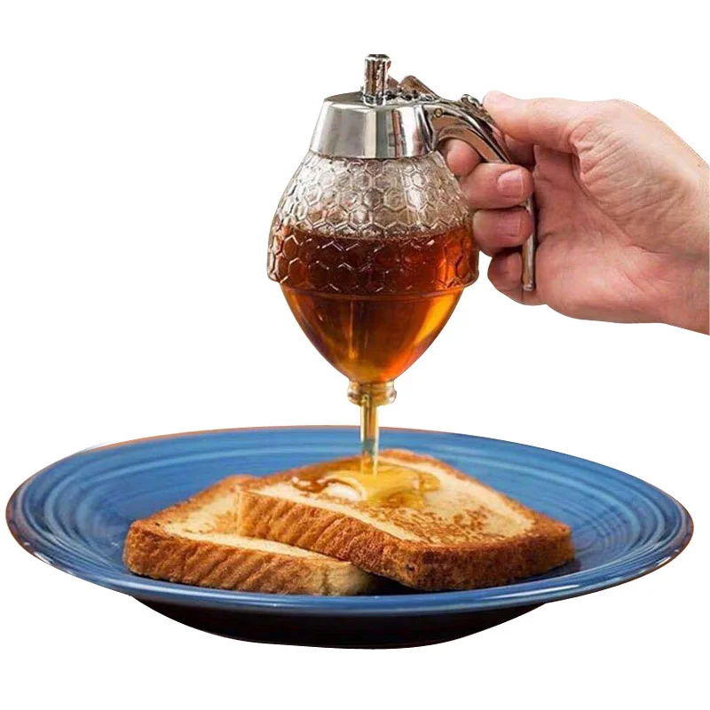 Honey Jar Container Bee Drip Dispenser Holder Glass Kitchen Sauce Pot with Lid Storage Kit