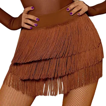 Gonne con frange per le donne Spettacolo di danza latina Festival Rave Pantaloncini Gonna Sexy Salsa per adulti Tango Rumba Sala da ballo Dancewear