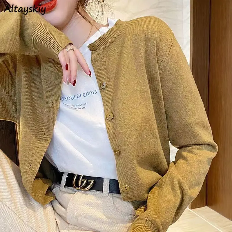 

Укороченные кардиганы женские осенние винтажные с круглым вырезом Harajuku уютные мягкие трикотажные простые повседневные корейские модные офисные женские популярные