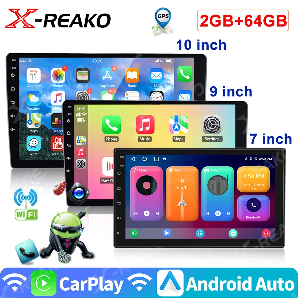 

X-REAKO 2 Din 7 9 10 Inch Android Car Radio 2G 64G Universal Multimedia Player Carplay Android Auto Autoradio Stereo Bluetooth