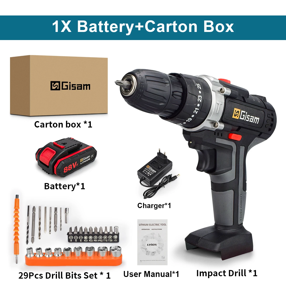 25 + 3 عزم الدوران الحفر اللاسلكي مفك كهربائي قابل...