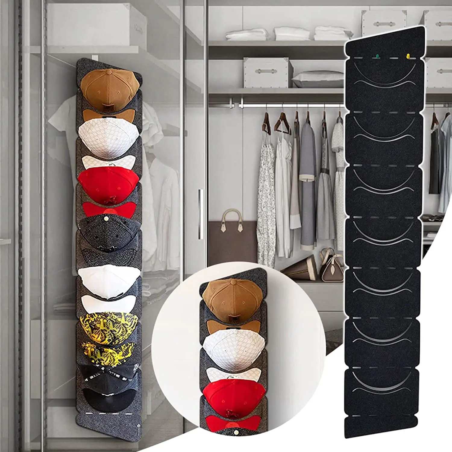 Cap Rack Holder Storage Organizer Door Adjustable Collection Display Strap, Size: 1 Piece, Black