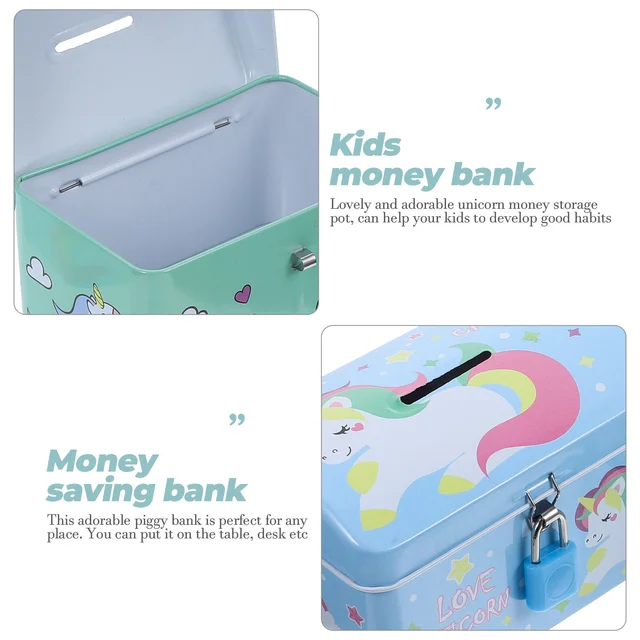 2 Dcs Unicorn Piggy Bank Rajzfilm Mentő Zár Kávé -Konténer Emléktárgy Kreatív Pénz Edény Szép Vas Imádnivaló Jar Gyermekfém - Image 6