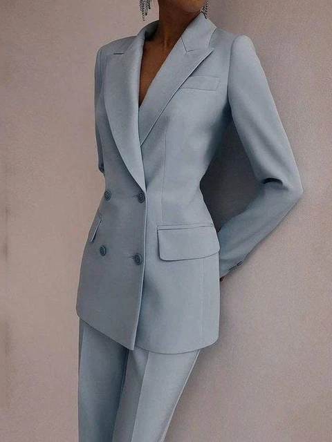 Blue Suit for Women Blazer and Pant Suit Office Ladies Business