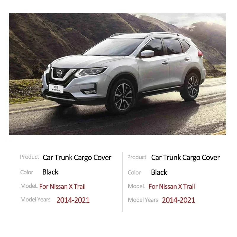 For Nissan X Trail T32 Rogue 2014- Rear Trunk Cargo Cover Retractable Luggage Curtain Car Accessorie Waterproof Shield Shade