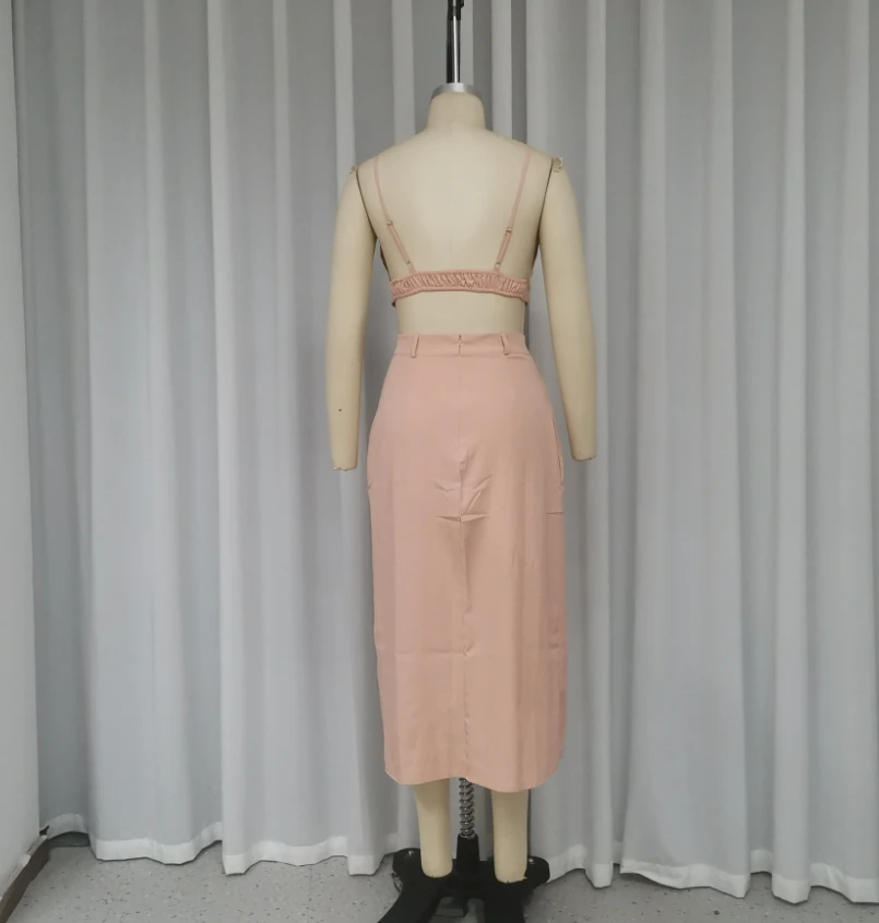 2024 New for Women 2 Pieces Solid Color Long Skirt Navel Exposed Sexy Style Set Sleeveless ﻿