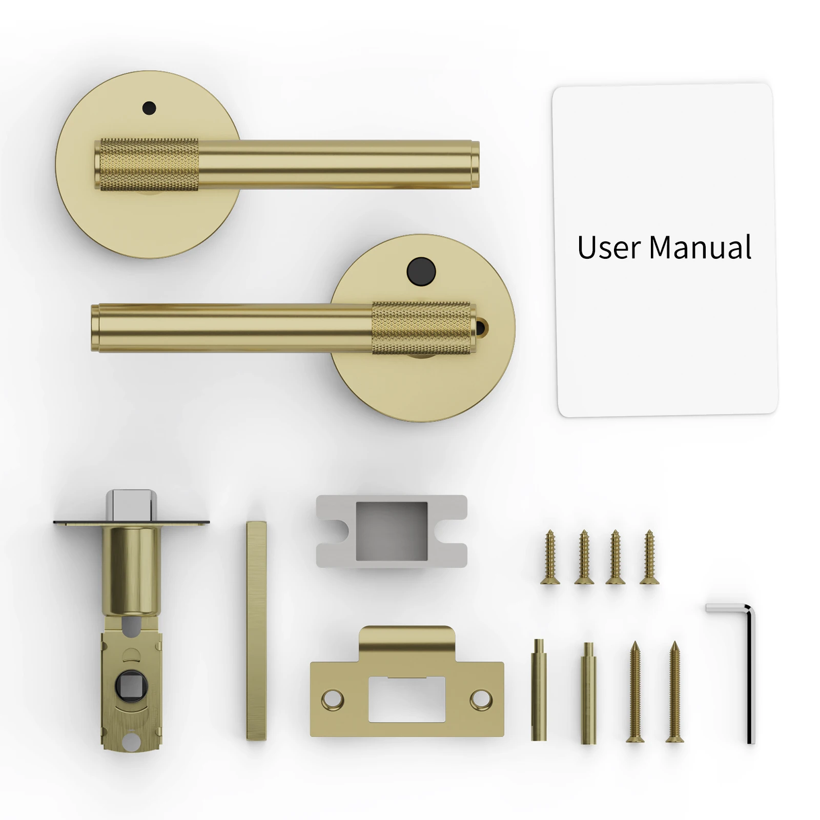 Viladepot 2PCS Privacy Door Handle Knurled Handle Lever Painted Matt Gold Bedroom Bathroom Passage Door Lock Reversible Keyless