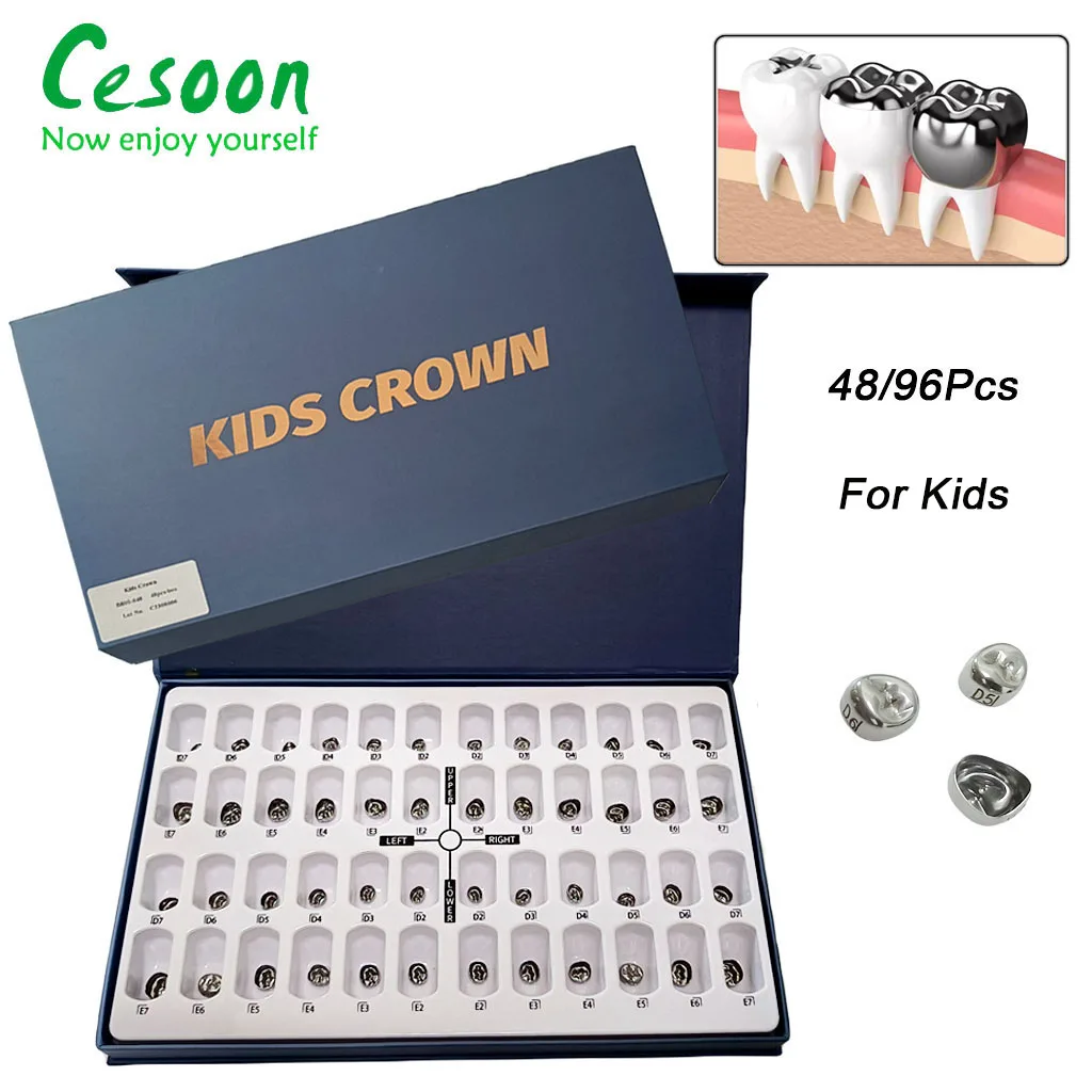 

48/96 Pcs Dental Crown Kids Adult Primary Molar Stainless Steel Temporary For Upper/Lower Left/Right Orthodontic Material Care