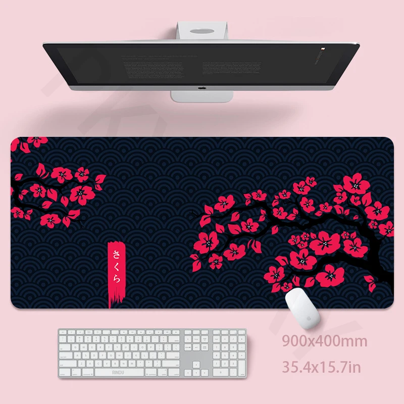 

Mouse Pad Sakura Large Gamer Mousepad Cherry Desk Mat XXXL Mouse Mats 31.4x11.8in Rubber Desk Pads Design Table Carpet Mousepads