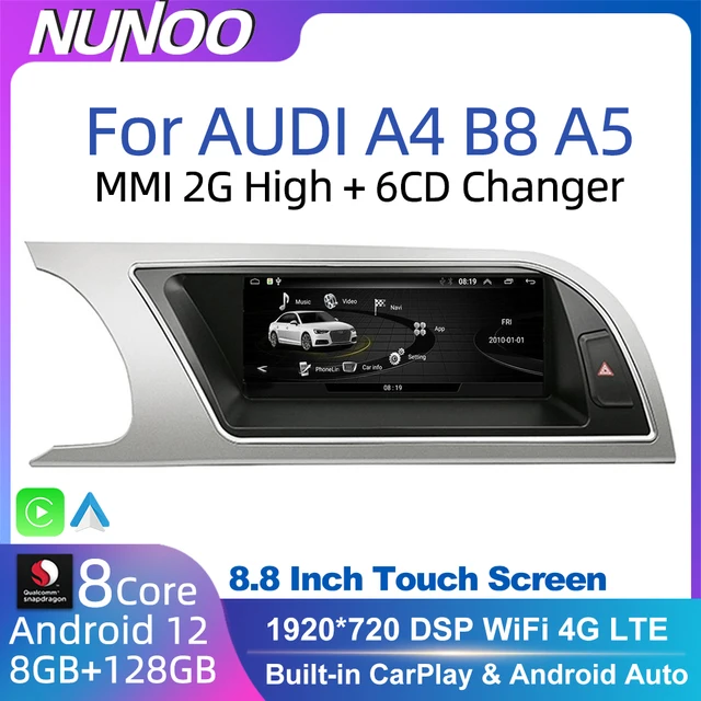 Android 12 8+128GB CarPlay For Audi A4 B8 A5 2008 2009 2010 MMI 2G High CD Changer Car Multimedia Player Stereo GPS Navi Screen