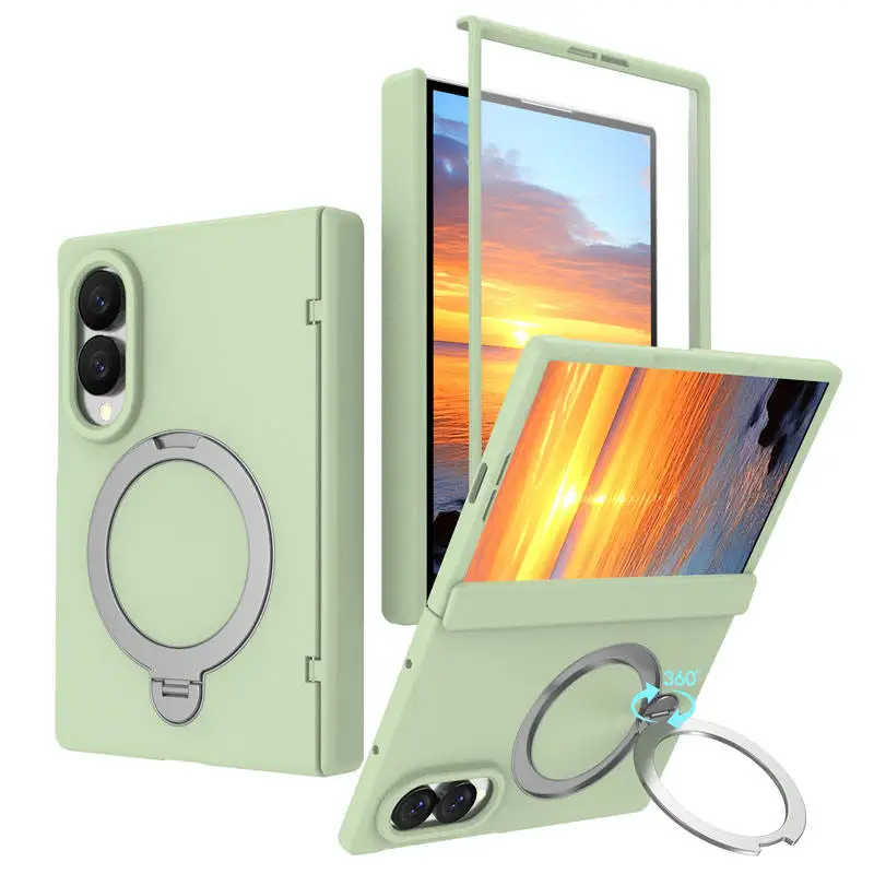Premium Phone Case with Tempered Glass and Rotating Magnetic Alloy Stand, Fingerprint Resistant Cover