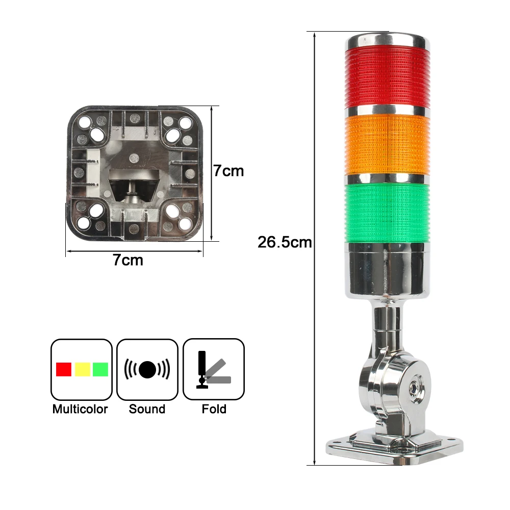 Strobe Warning Light Led Signal Tower Light 3 layers Rotatable 180 Stack light Red warning light industrial for CNC machine DC 24V 12V AC220V 110V Steady flashing LED