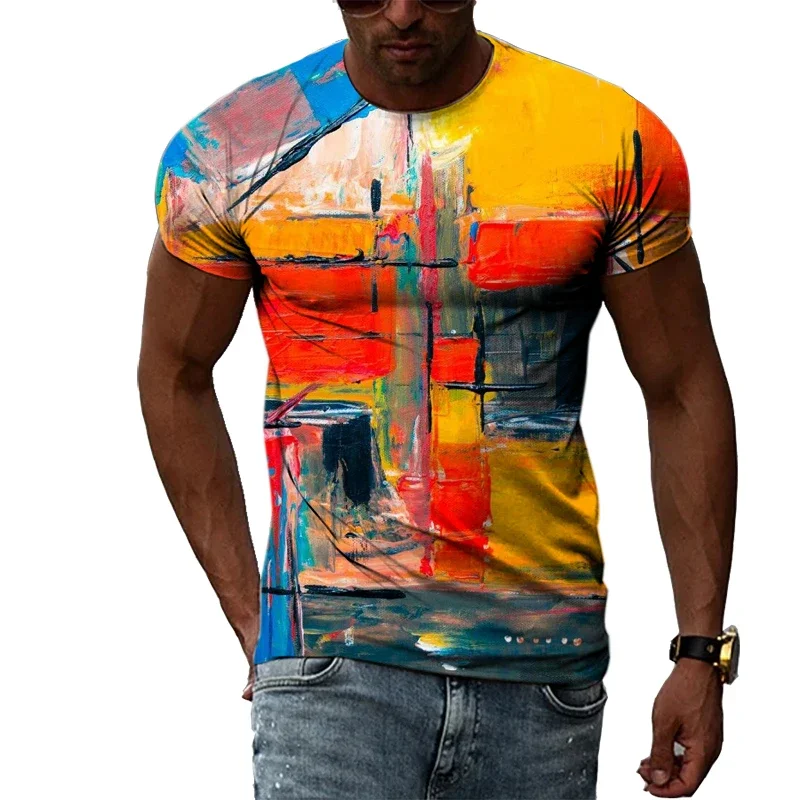 

2023Summer Fashion 3D Graffiti Hip Hop Men T-shirt Trendly Casual Personality Printing Tees Harajuku Street O-neck Short Sleeve