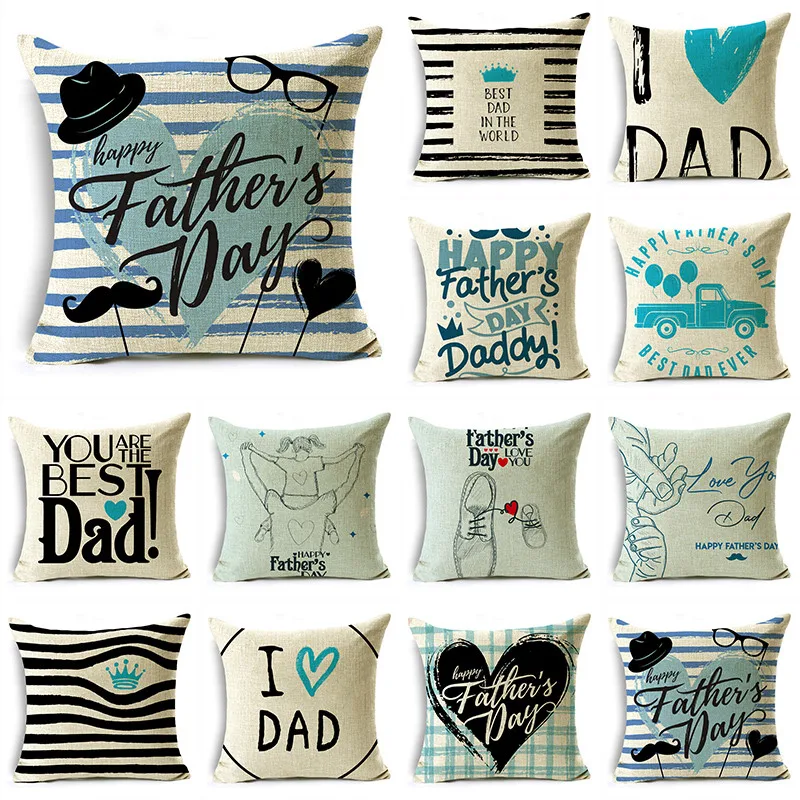 

Blue Series Father's Day Pattern Square Cushion Cover Pillowcase for Sofa Couch Bedroom Home Decor 40cm 45cm and 50cm