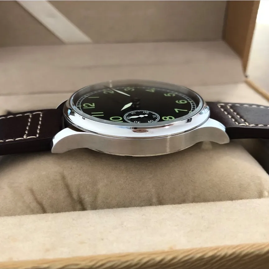 Sapphire Crystal Or Mineral Glass 44mm GEERVO No Black Dial Asian ETA6497 Mechanical Movement Luminous Pilot Men's Watch 1