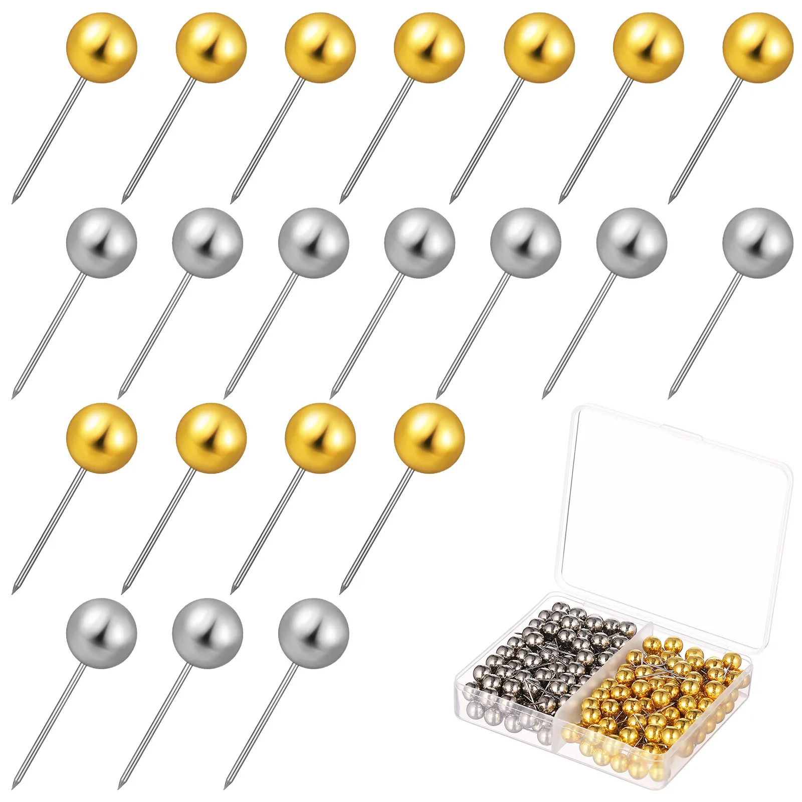 200Pcs 금속 라운드 푸시 핀 6Mm 볼 헤드 골드 색상 게시판 코르크 패브릭 보드 여행 지도 사무실용