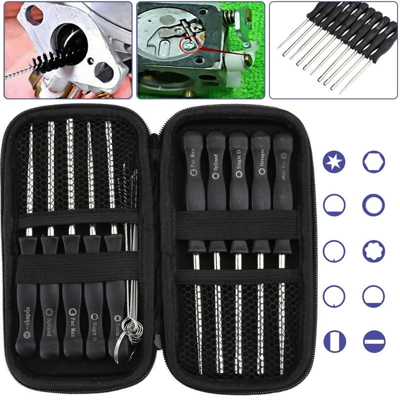 25Pcs Screwdriver Splined & Brush Kit Chainsaw Carb Carburetor Adjusting Fix Tool For 2-Cycle Small Engine Trimmer Weedeater