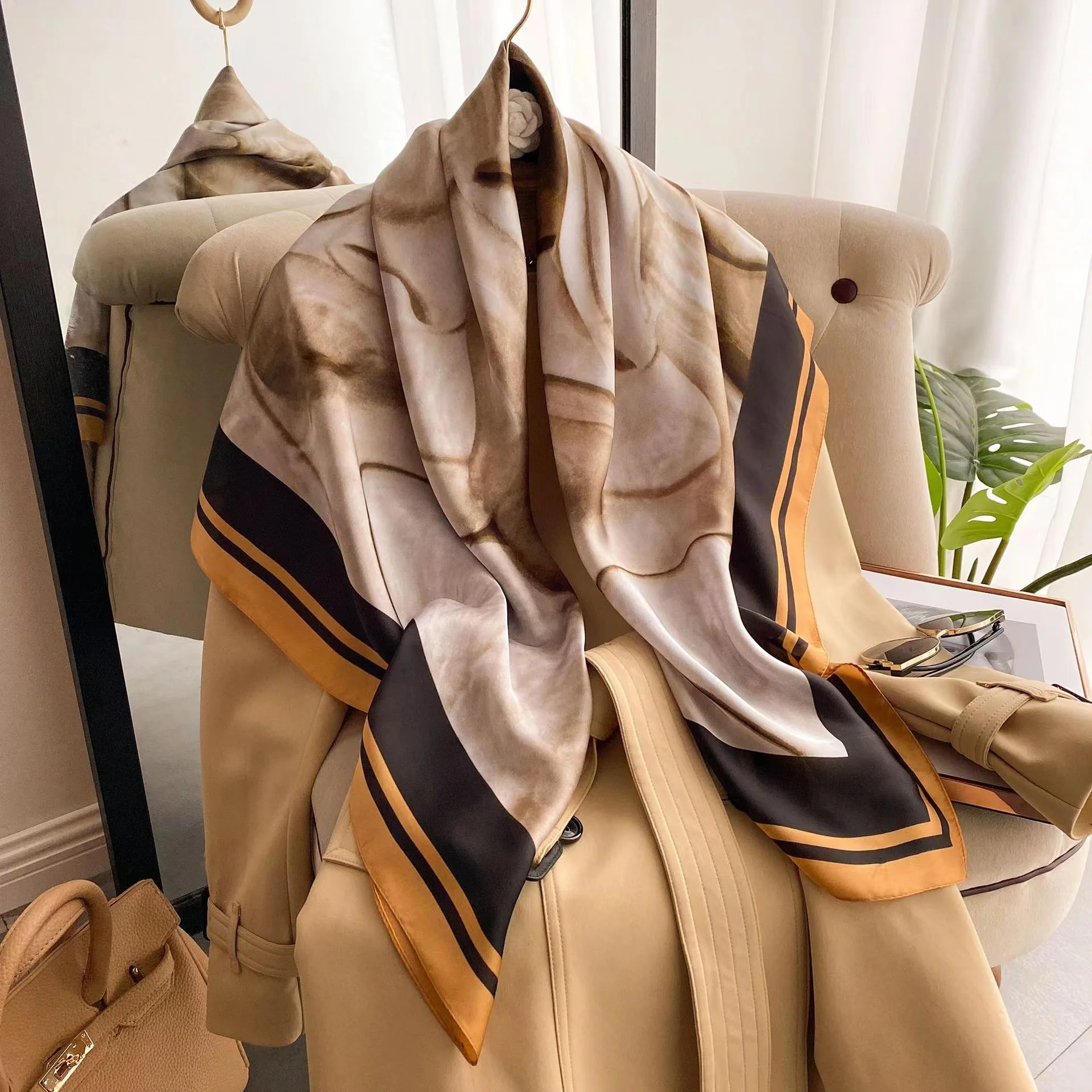 

Шелковый квадратный шарф с принтом, повседневный женский модный пляжный хиджаб из пашмины, палантины, женский шейный платок, шаль, палантины