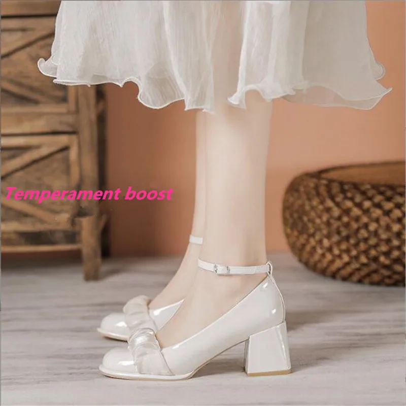 Luxury Women Shoes Square Toe Mary Janes Shoes Square Heel Dress Shoes Lace Buckle Pumps High Heels Party Wedding Women Shoes
