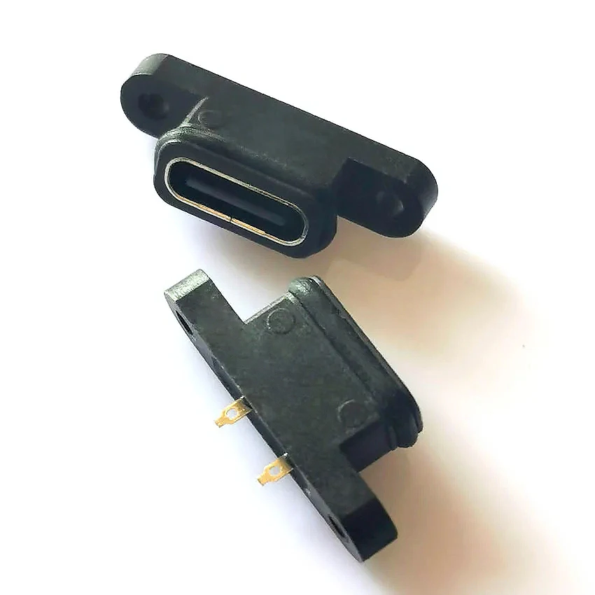 

1-10 USB 3.1 Connector Type-C 2Pin 2 Welding Wire Female Waterproof Female Socket With Screw Hole Rubber Ring Fast Charging Port