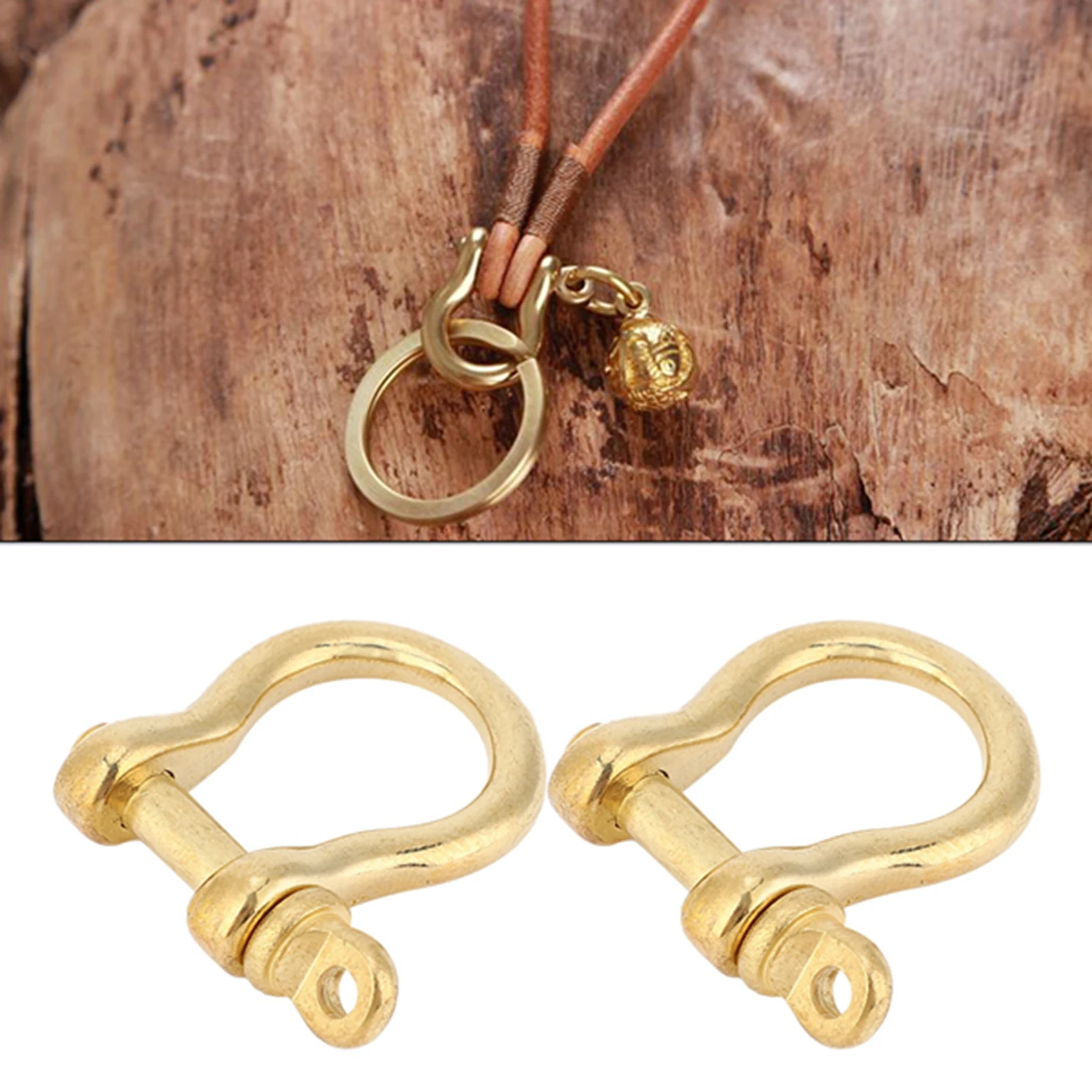 2 Set Anchor Shackle Pure Brass U Type Fob Key Ring Hook Golden Connection Buckle 10mm Anchor Shackle Bow Brass