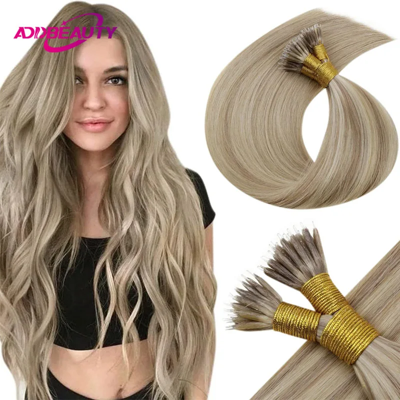 Straight Nano Beads Hair Extensions Real Human Hair Blonde Micro Nano Link Hair Extensions Human Hair Nano Tip Hair Extensions