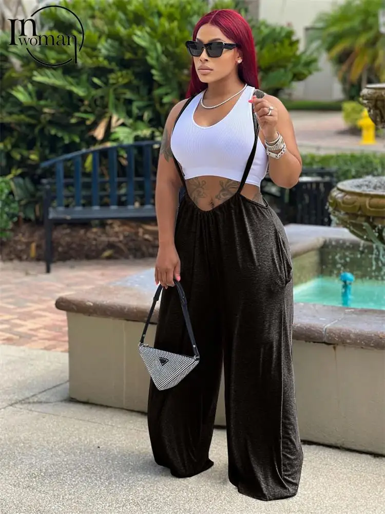 

Inwoman Summer Black Loose High Waist Pants Casual Vacation For Women 2023 Y2k Streetwear Lighttan Plus Size Long Suspenders