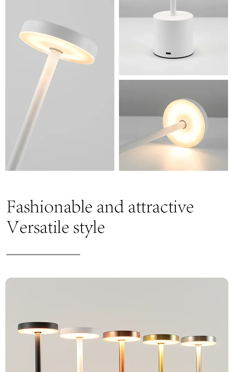 Description Picture 6 of itemCreative Desk Lamp Rechargeable LED 3 Color Dimmable Metal Table Lamp Touch Switch Bar Bedroom Living Room Decoration Lamp