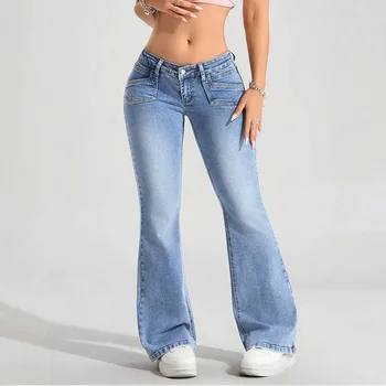 Women Solid Jeans Denim Trousers Full Lenth High Waist Zipper Pockets Slight Strech Slim Fit Y2k Streetwear Casual 2026 Autumn 1