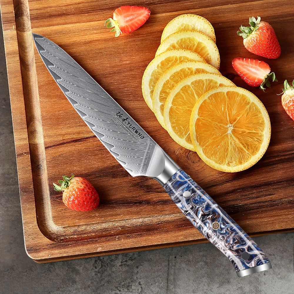 ダマスカス鋼 シェフナイフ オレンジ色のハンドル ダマスカス鋼 シェフ