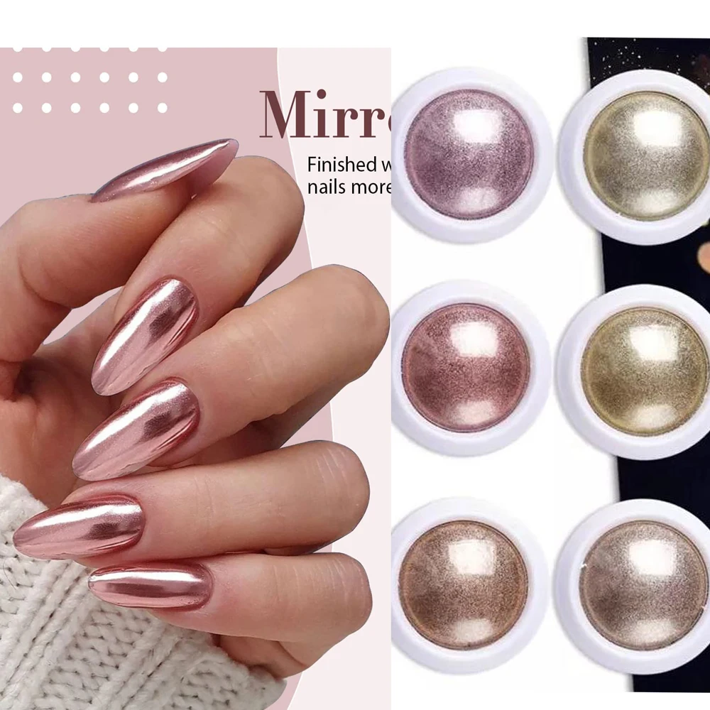 Chrome Nail Powder Set - 6 Candy Colors Nail Art Powder Palette Pink Blue Purple Mirror Metallic Nail Art Powder Pigment #01 J11