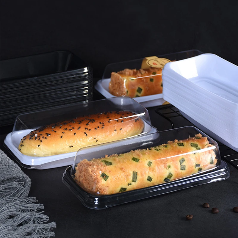50pcs Plastic Roll Cake Boxes with Clear Lid, Disposable Dessert Containers for Hot Dog... - SKU PRCB2013 - UGI Packaging
