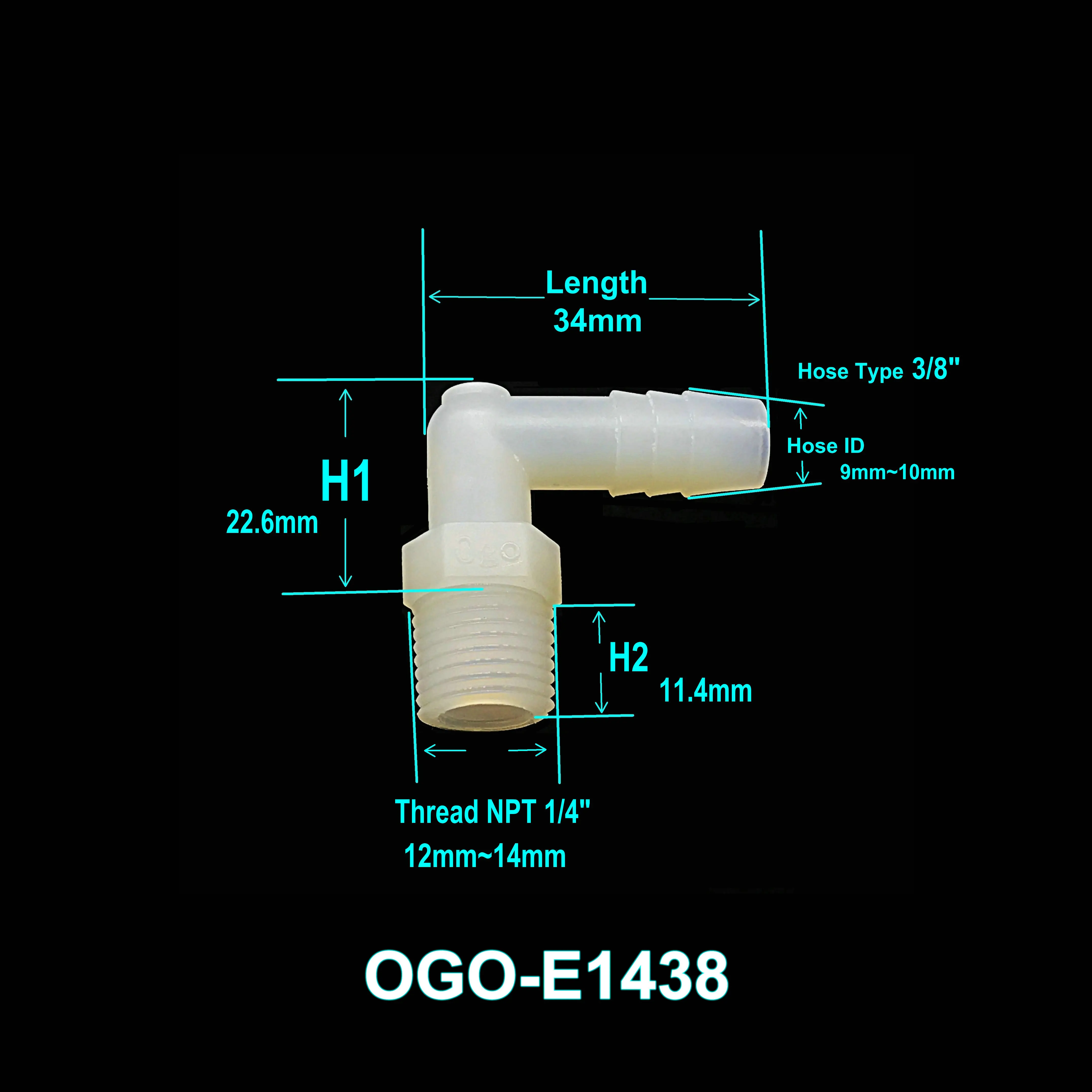 Best Grade of Nylon HHO Fittings Elbow OGO-E1438