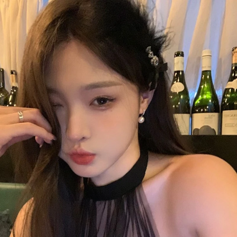 여아 크리스탈 깃털 앞머리 클립 Y2K 반짝이는 머리핀 귀여운 오리새끼 클립