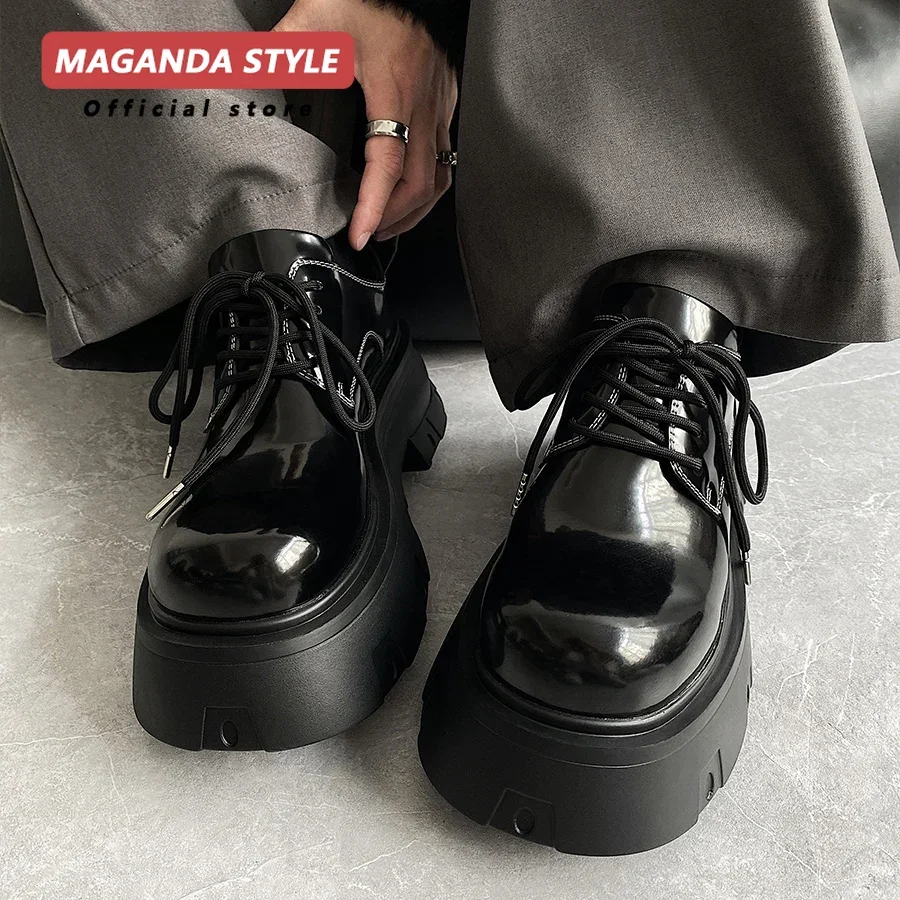 Non irritating design Genuine leather big toe leather shiny formal dress shoes for men height increased by 7cm Derbies trendy 5
