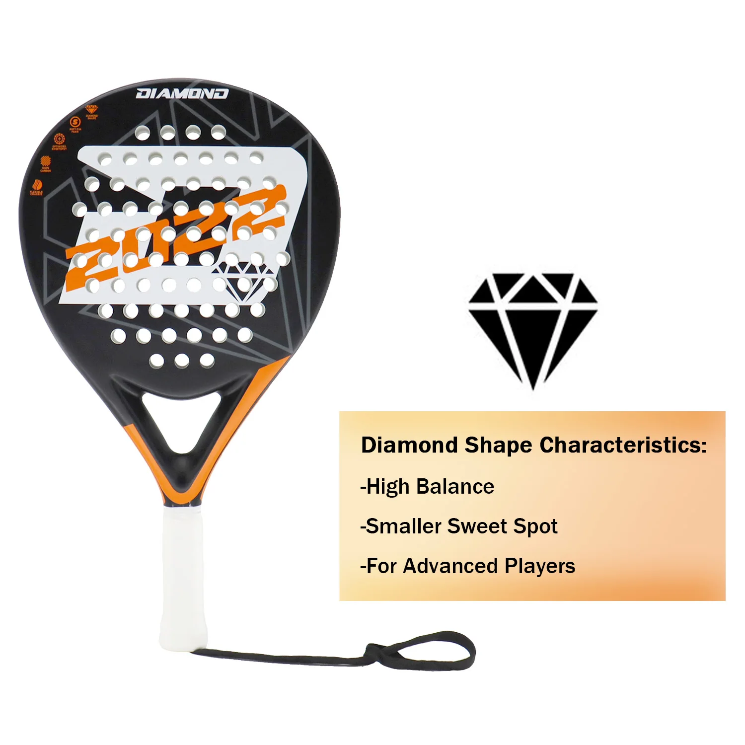 Padel Racket Full Carbon Fiber Soft EVA Foam Grip High Balance For Beginner and Intermediate Players