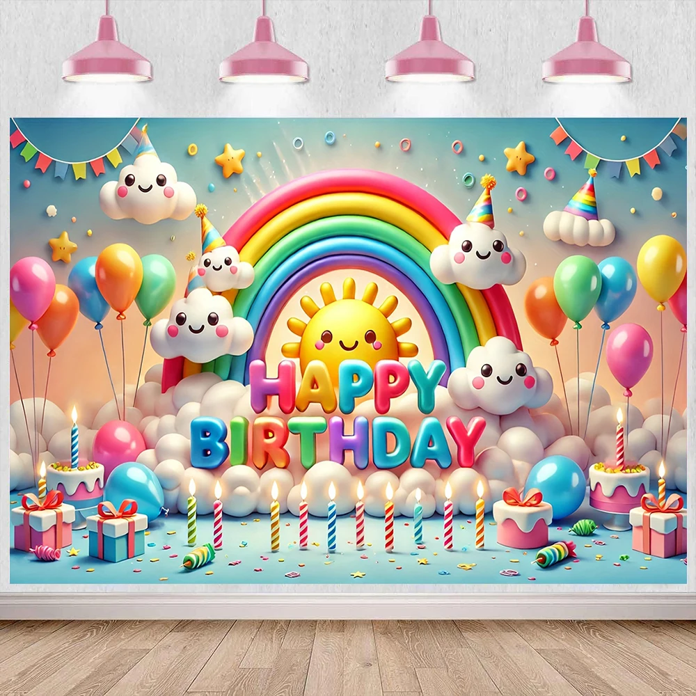 Alles Gute zum Geburtstag Dekorationen Hintergrund Luftballons Regenbogen Design Party Fotografie Hintergrund Baby Dusche Foto Studio Banner Requisiten – Detail 6