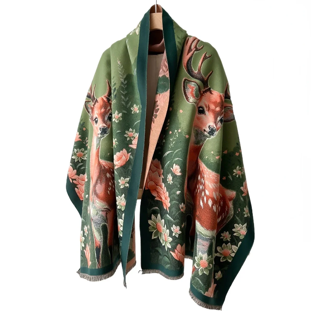 Winter Long Christmas Scarf Women Designer Deer Elk Printed - Main Image