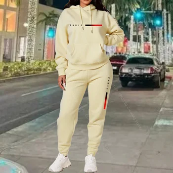 New Women's Sets Hoodie and Pants PARIS Letter Print High Quality Sports Suit Spring Autumn Aesthetic Activewear Women Clothing 1