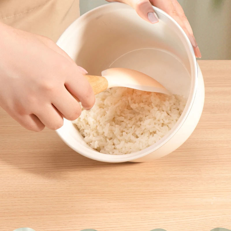 Shanju Vertical Silicone Rice Spoon with Wooden Handle Non-stick Anti-scalding Durable Food Shovel Cooking Durable Kitchen Toods
