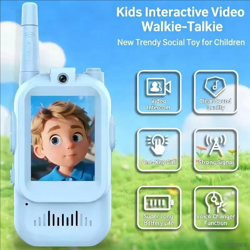 Walkie Talkie Video per Bambini, Confezione da 2, Ricaricabili, Giocattoli per Bambini per Campeggio, Viaggi, Regali di Compleanno per Bambini dai 3 ai 12 Anni - immagine 3