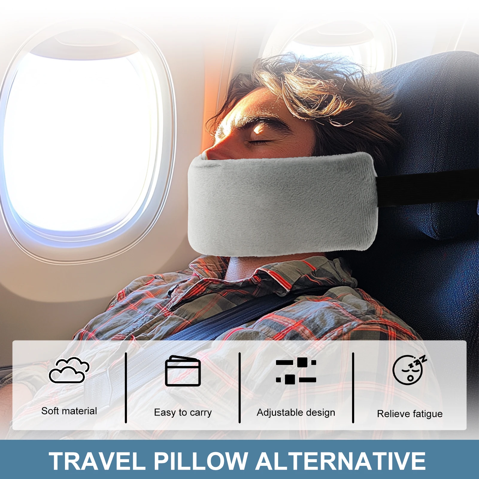 2Pcs Travel Pillow Neck Support Cervical Pillow Adjustable Head Support Strap Portable Soft Head Pillow for Airplanes and Cars