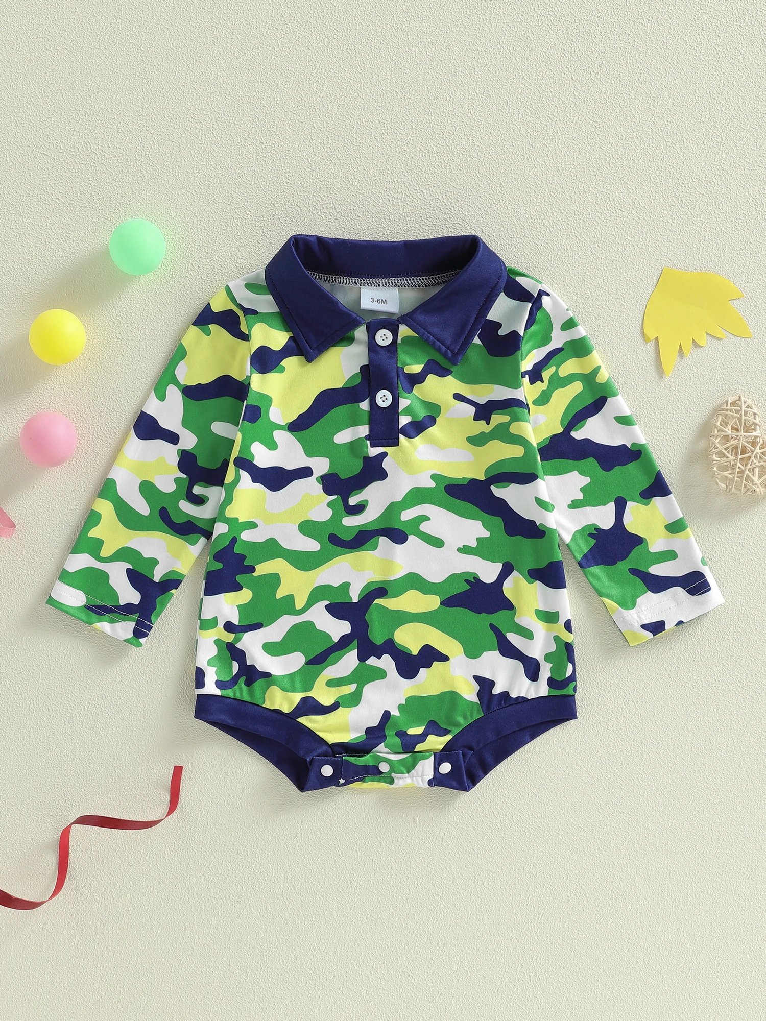 Cute Baby Boys Rompers with Stylish Long Sleeve Design Turn Down Collar and Camouflage Pattern for Maximum Comfort and Style
