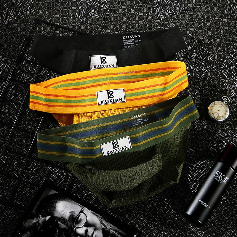 

Fashion Top Qulaity Rainbow Sexy Briefs Underwear Breathable Large cock pouch bag Sport Boxershorts