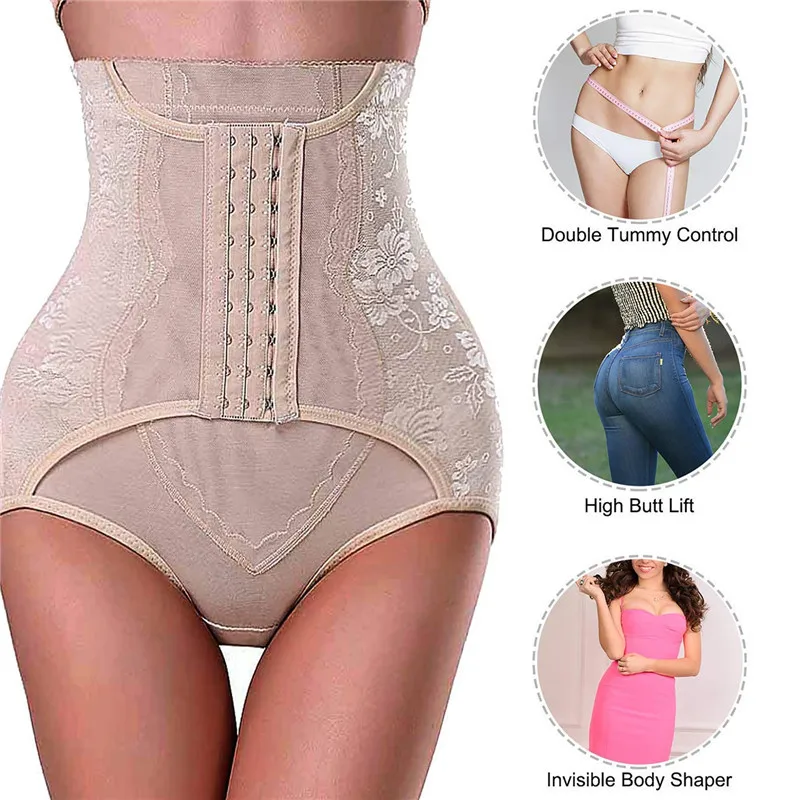 Women Waist Trainer Panties Butt Lifter Shapewear High Waist Double Tummy Control Shorts Slim Body Shaper