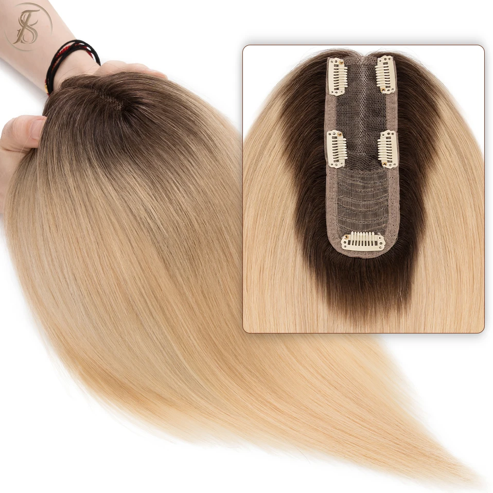 TESS Haaraufsätze, 5,1 x 15,2 cm, Damen-Topper, Hand, einzelner Knoten, braun, Naturhaar-Perücken, Clip-in-Echthaarverlängerungen, Spitzen-Haarteil – Detail 5