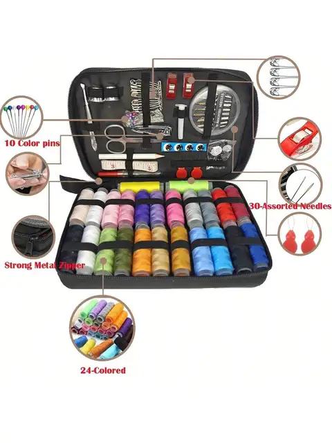 Large Portable Sewing Kit for Home, Complete Set. 20x14cm, with Threads, Needles, Scissors, Compact