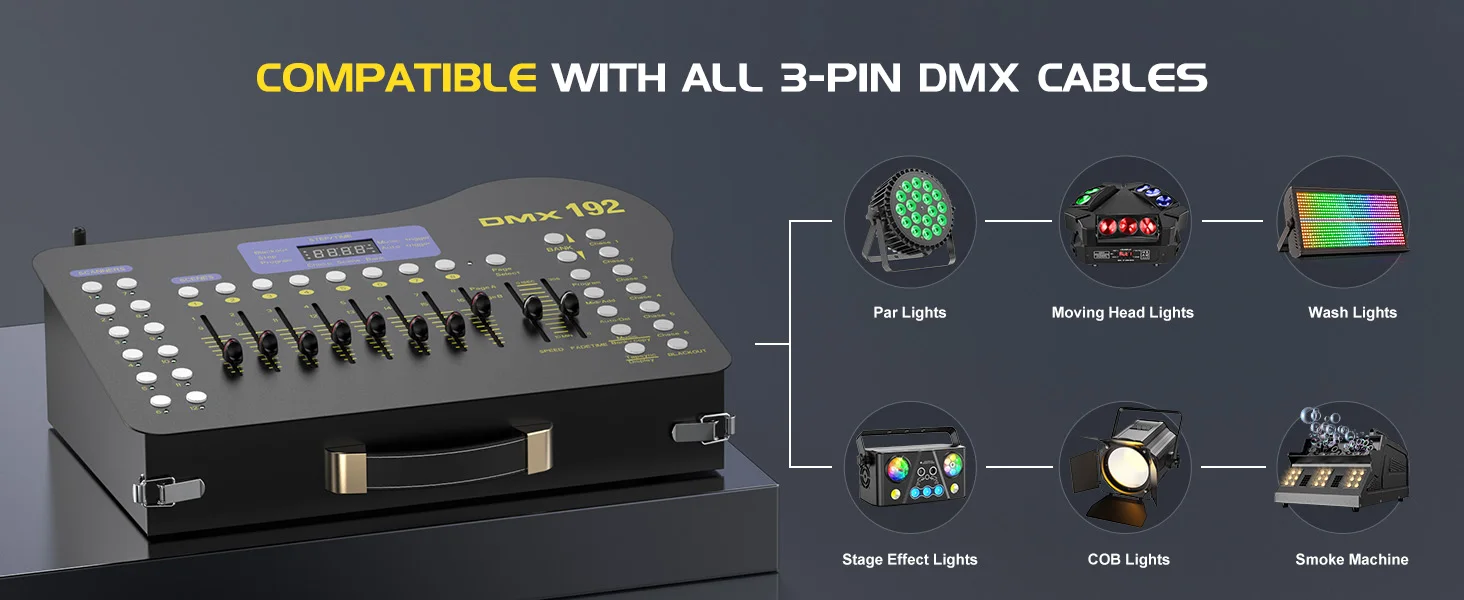 U'King Wireless DMX 192-Kanal-Konsole mit Sender und Empfängern, 192-Kanal-Lichtsteuerung, DMX512-Bühnenbeleuchtungscontroller – Detail 3