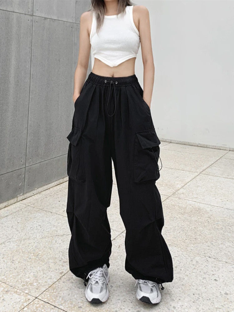 Y2K Women Black Streetwear Techwear Cargo Korean Harajuku Parachute Track  Pants Men Sweatpants Wide Leg Joggers Trousers Clothes 