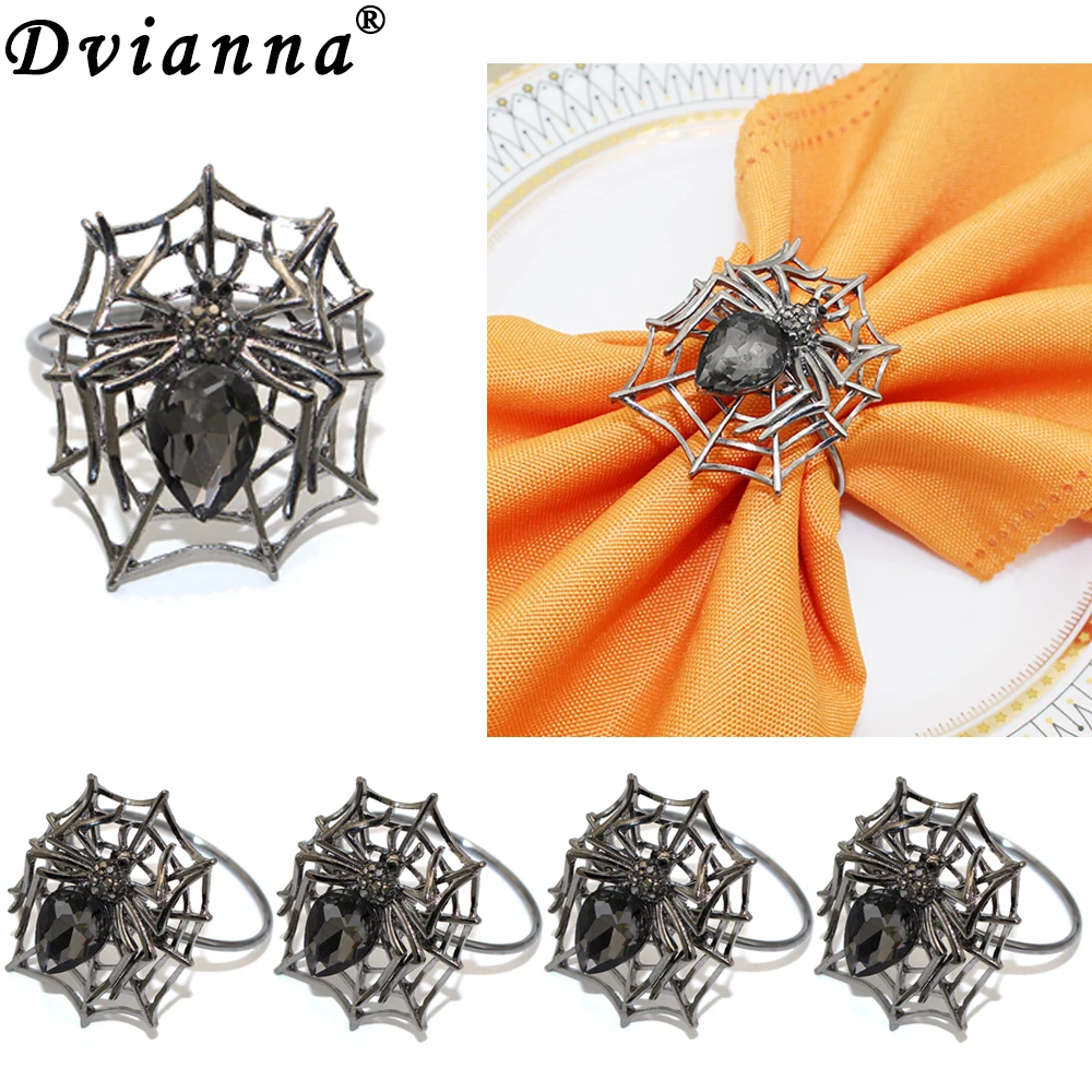 

8PCS New Halloween Spider Napkin Rings Rhinestone Spider Napkin Buckles for Halloween Party Theme Dinner Table Decor HWH99